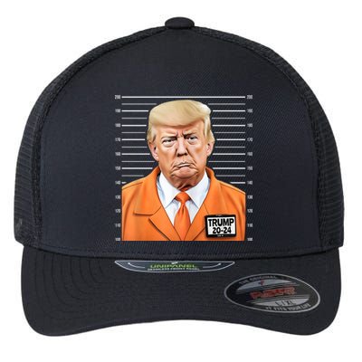 Donald Trump Mug Shot 2024 Orange Jail Suit Flexfit Unipanel Trucker Cap