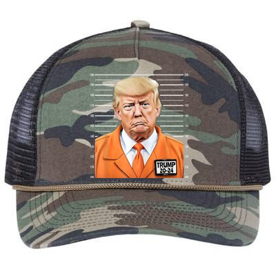 Donald Trump Mug Shot 2024 Orange Jail Suit Retro Rope Trucker Hat Cap