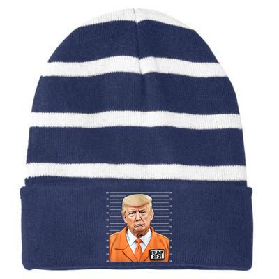 Donald Trump Mug Shot 2024 Orange Jail Suit Striped Beanie with Solid Band