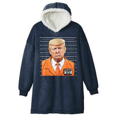 Donald Trump Mug Shot 2024 Orange Jail Suit Hooded Wearable Blanket