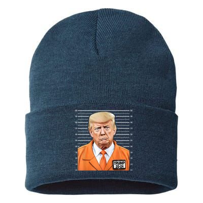 Donald Trump Mug Shot 2024 Orange Jail Suit Sustainable Knit Beanie