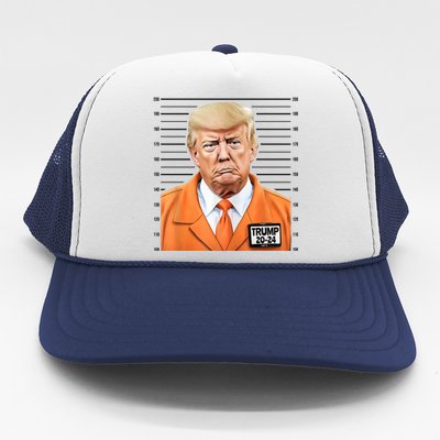 Donald Trump Mug Shot 2024 Orange Jail Suit Trucker Hat