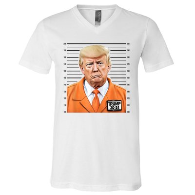 Donald Trump Mug Shot 2024 Orange Jail Suit V-Neck T-Shirt