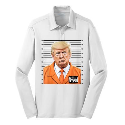 Donald Trump Mug Shot 2024 Orange Jail Suit Silk Touch Performance Long Sleeve Polo