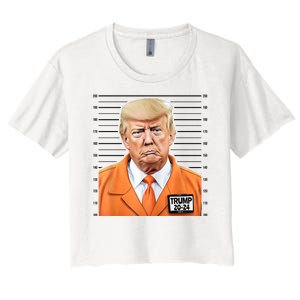 Donald Trump Mug Shot 2024 Orange Jail Suit Women's Crop Top Tee