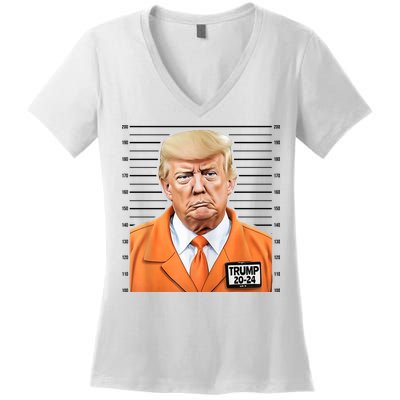 Donald Trump Mug Shot 2024 Orange Jail Suit Women's V-Neck T-Shirt