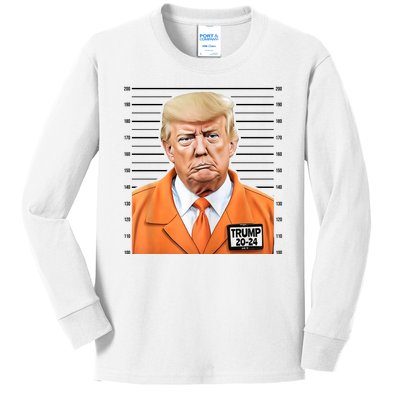 Donald Trump Mug Shot 2024 Orange Jail Suit Kids Long Sleeve Shirt