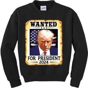 Donald Trump Mug Shot Wanted For Us President 2024 Kids Sweatshirt