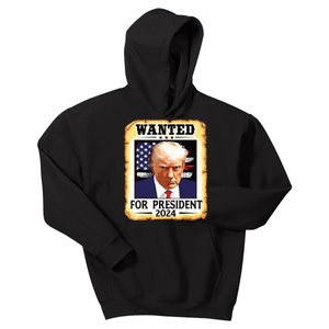 Donald Trump Mug Shot Wanted For Us President 2024 Kids Hoodie