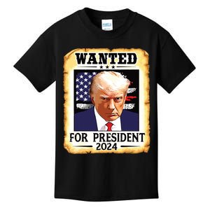 Donald Trump Mug Shot Wanted For Us President 2024 Kids T-Shirt