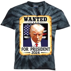 Donald Trump Mug Shot Wanted For Us President 2024 Kids Tie-Dye T-Shirt