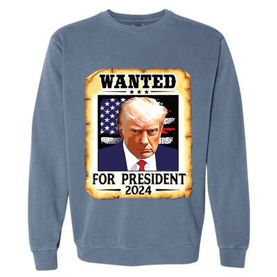 Donald Trump Mug Shot Wanted For Us President 2024 Garment-Dyed Sweatshirt