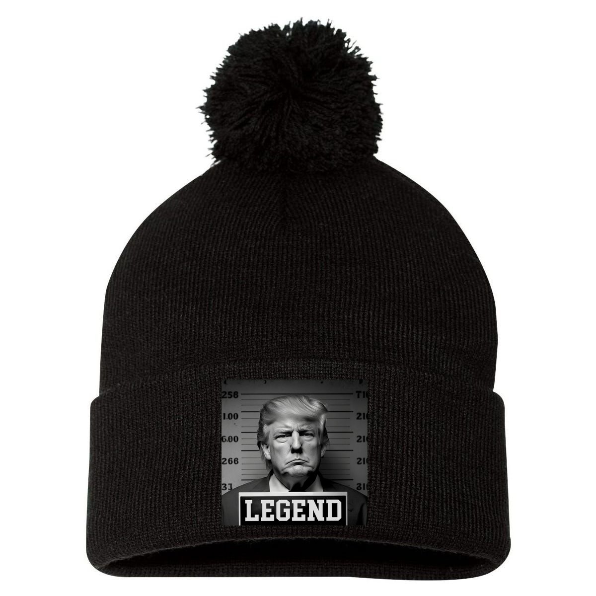 Donald Trump Mugshot Legend Pom Pom 12in Knit Beanie