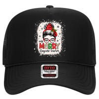 Daycare Teacher Messy Bun Preschool Christmas High Crown Mesh Back Trucker Hat