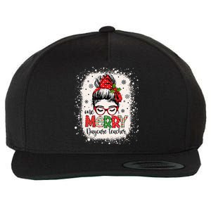 Daycare Teacher Messy Bun Preschool Christmas Wool Snapback Cap