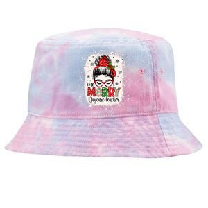 Daycare Teacher Messy Bun Preschool Christmas Tie-Dyed Bucket Hat