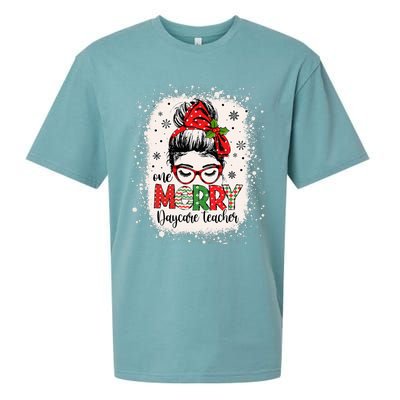 Daycare Teacher Messy Bun Preschool Christmas Sueded Cloud Jersey T-Shirt