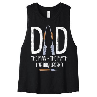 Dad The Man The Myth The BBQ Legend Funny Barbecue Pitmaster Women's Racerback Cropped Tank