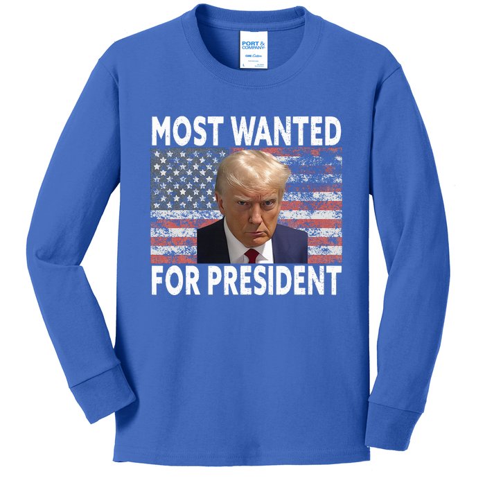 Donald Trump Most Wanted For President 2024 Kids Long Sleeve Shirt