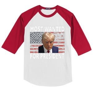 Donald Trump Most Wanted For President 2024 Kids Colorblock Raglan Jersey