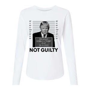 Donald Trump Mugshot Not Guilty Trump Supporter Womens Cotton Relaxed Long Sleeve T-Shirt