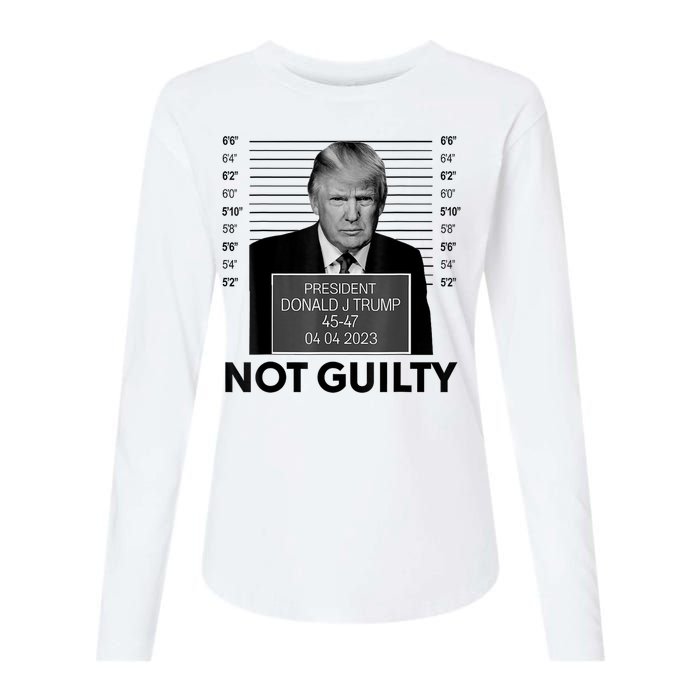 Donald Trump Mugshot Not Guilty Trump Supporter Womens Cotton Relaxed Long Sleeve T-Shirt