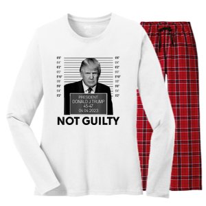 Donald Trump Mugshot Not Guilty Trump Supporter Women's Long Sleeve Flannel Pajama Set 