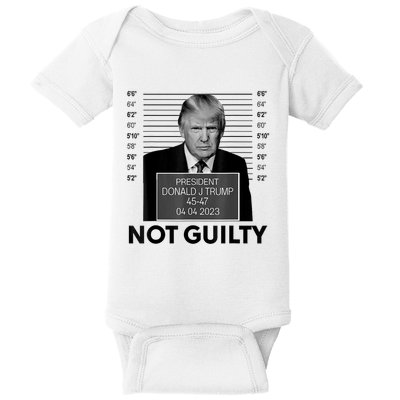 Donald Trump Mugshot Not Guilty Trump Supporter Baby Bodysuit