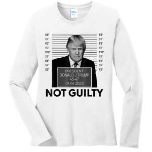 Donald Trump Mugshot Not Guilty Trump Supporter Ladies Long Sleeve Shirt