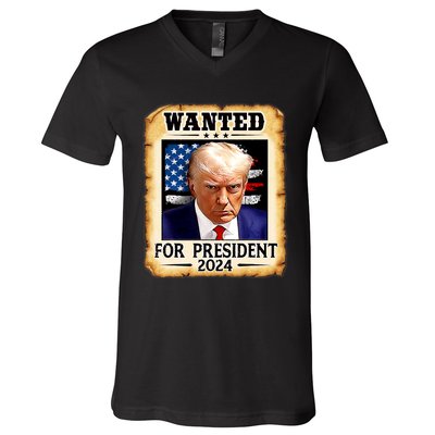 Donald Trump Mug Shot Wanted For U.S. President 2024 V-Neck T-Shirt