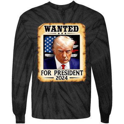 Donald Trump Mug Shot Wanted For U.S. President 2024 Tie-Dye Long Sleeve Shirt