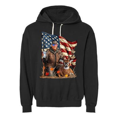 Donald Trump Maga Deer Hunting Parotic American Flag Garment-Dyed Fleece Hoodie