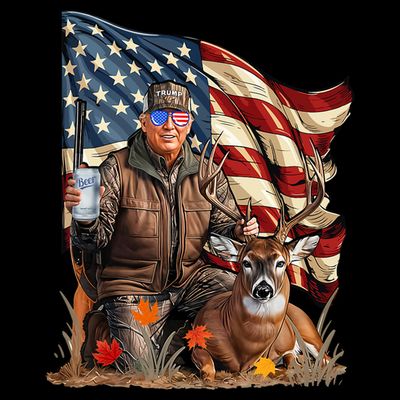 Donald Trump Maga Deer Hunting Parotic American Flag T-Shirt