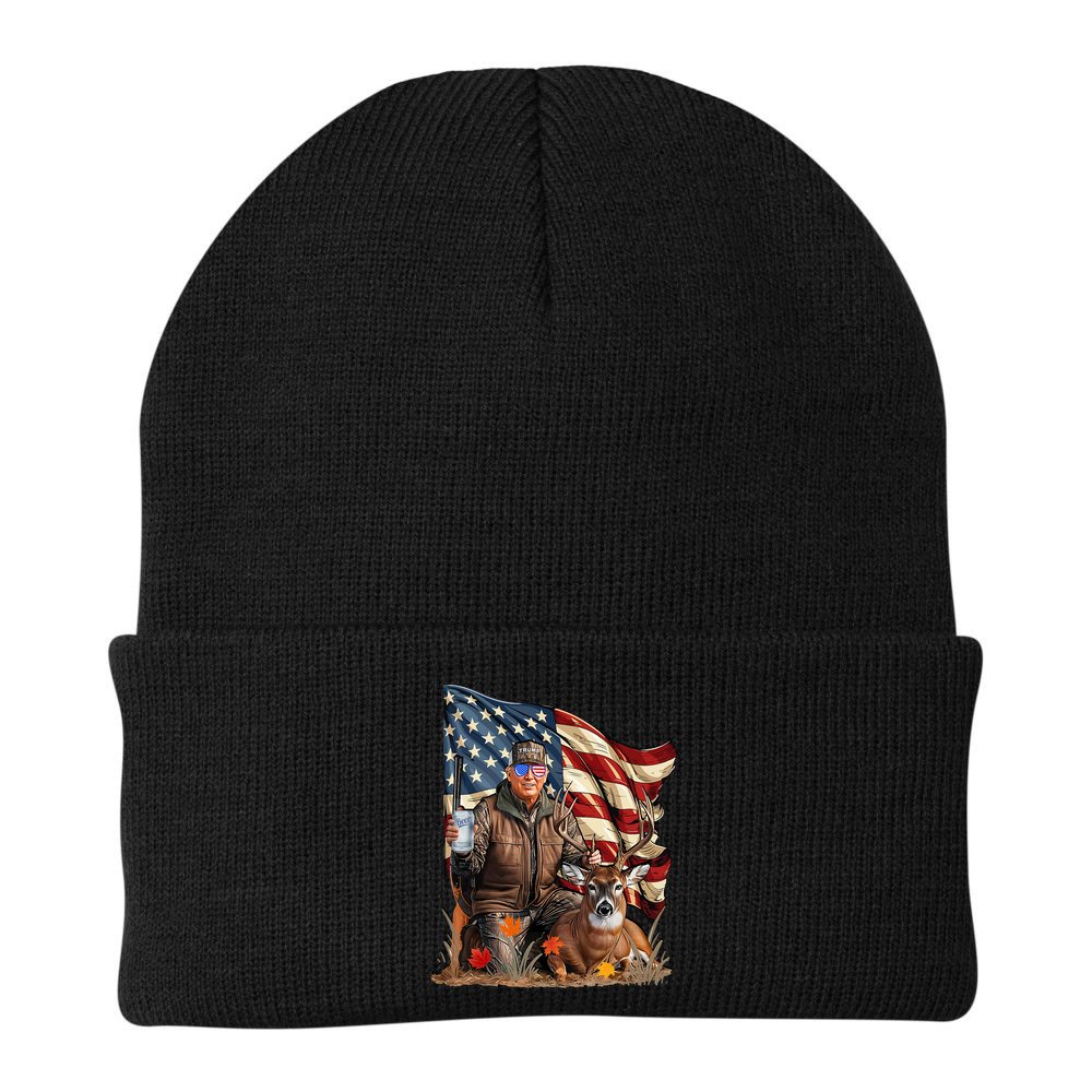 Donald Trump Maga Deer Hunting Parotic American Flag Beanie