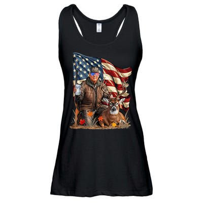 Donald Trump Maga Deer Hunting Parotic American Flag Ladies Essential Flowy Tank