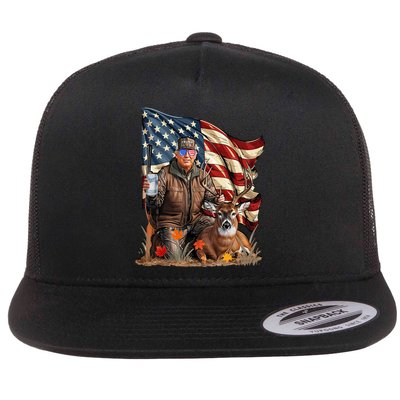 Donald Trump Maga Deer Hunting Parotic American Flag Flat Bill Trucker Hat