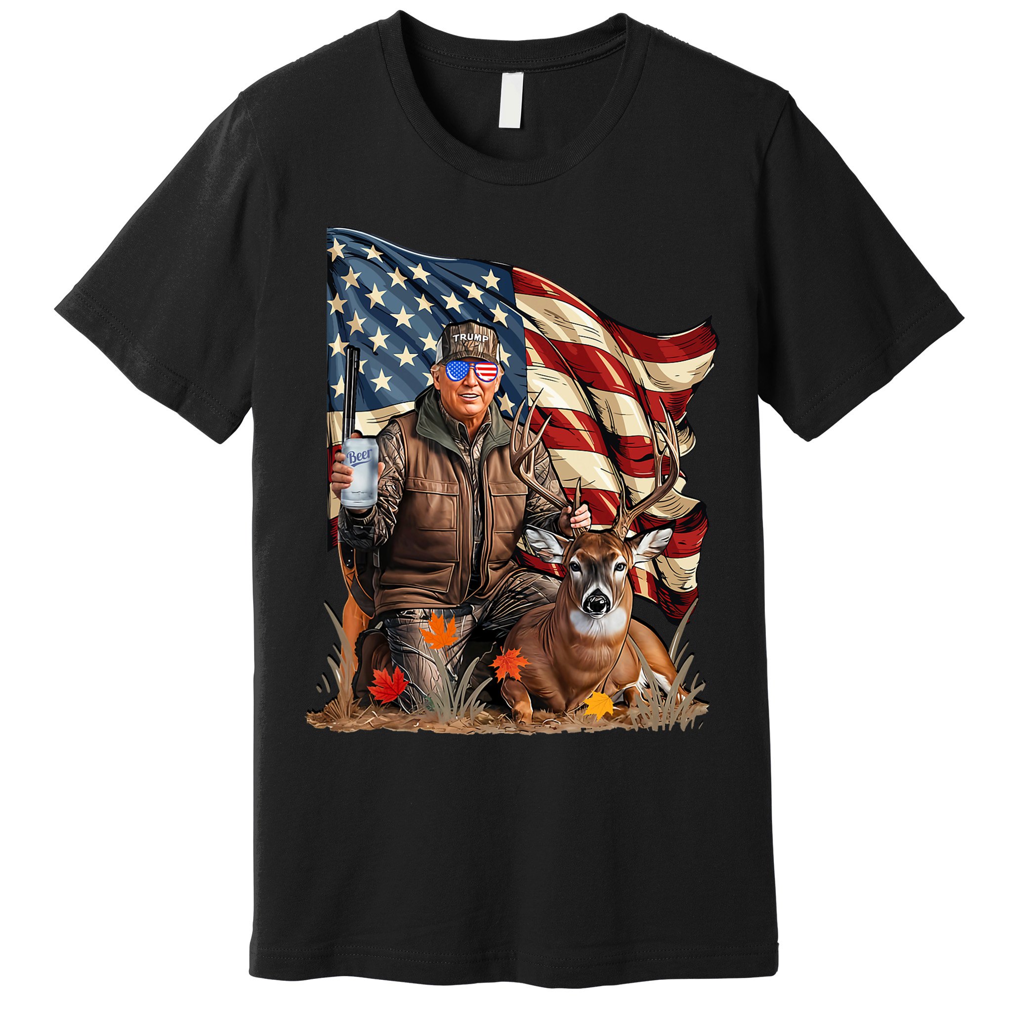 Donald Trump Maga Deer Hunting Parotic American Flag Premium T-Shirt