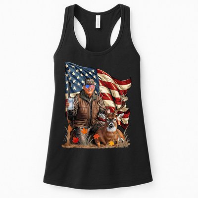 Donald Trump Maga Deer Hunting Parotic American Flag Womens Tank Top