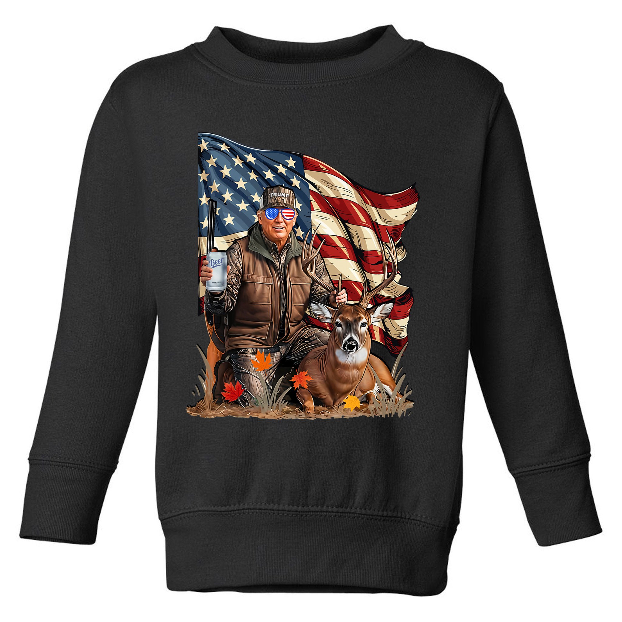 Donald Trump Maga Deer Hunting Parotic American Flag Toddler Sweatshirt