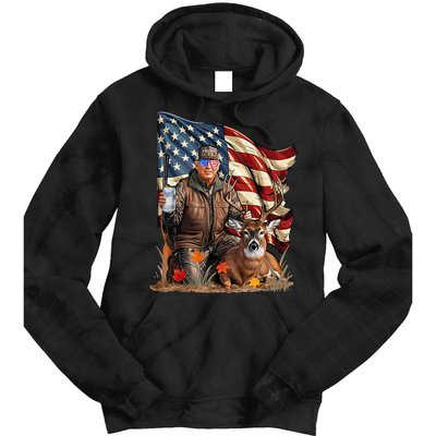 Donald Trump Maga Deer Hunting Parotic American Flag Tie Dye Hoodie