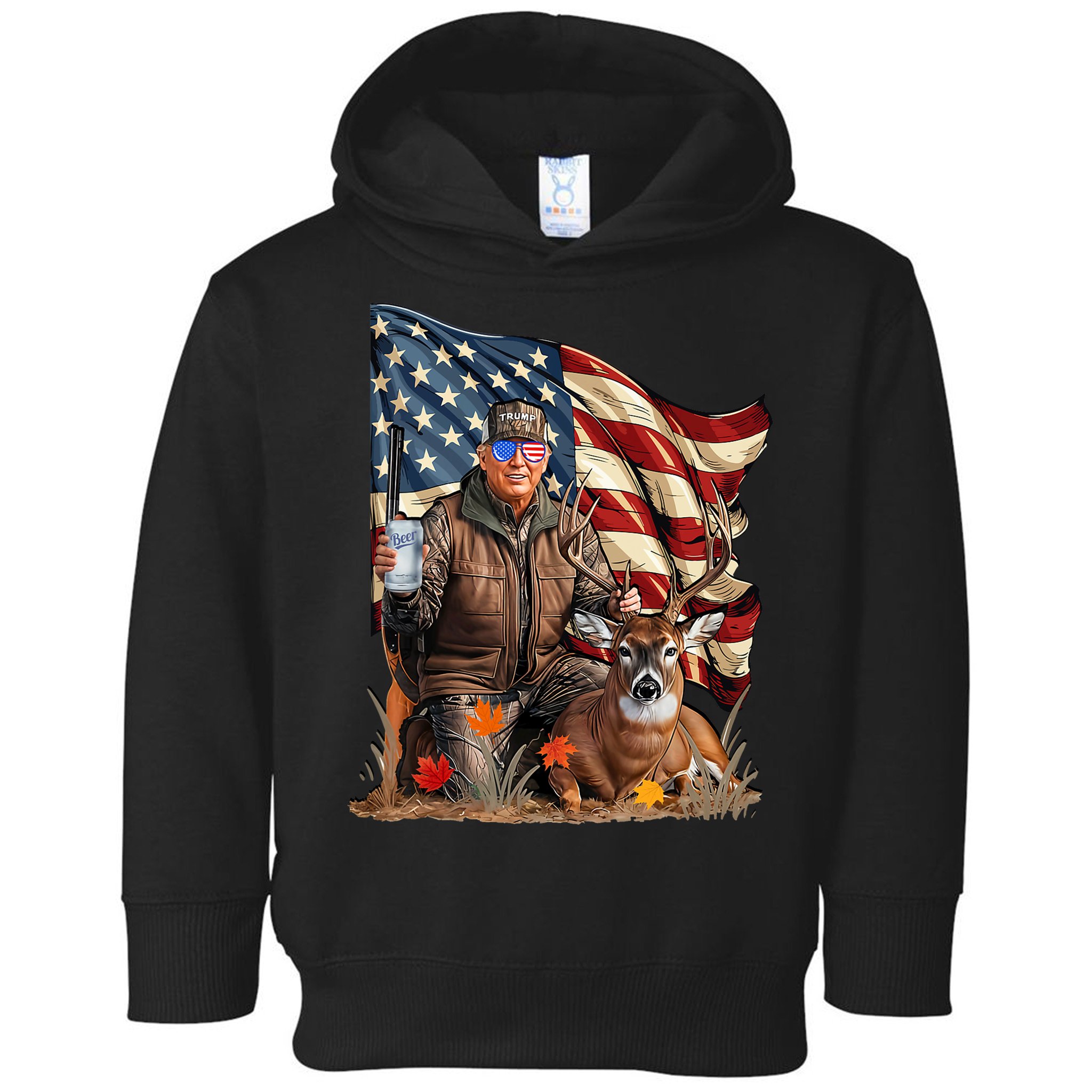 Donald Trump Maga Deer Hunting Parotic American Flag Toddler Hoodie