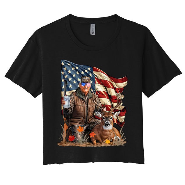 Donald Trump Maga Deer Hunting Parotic American Flag Crop Top
