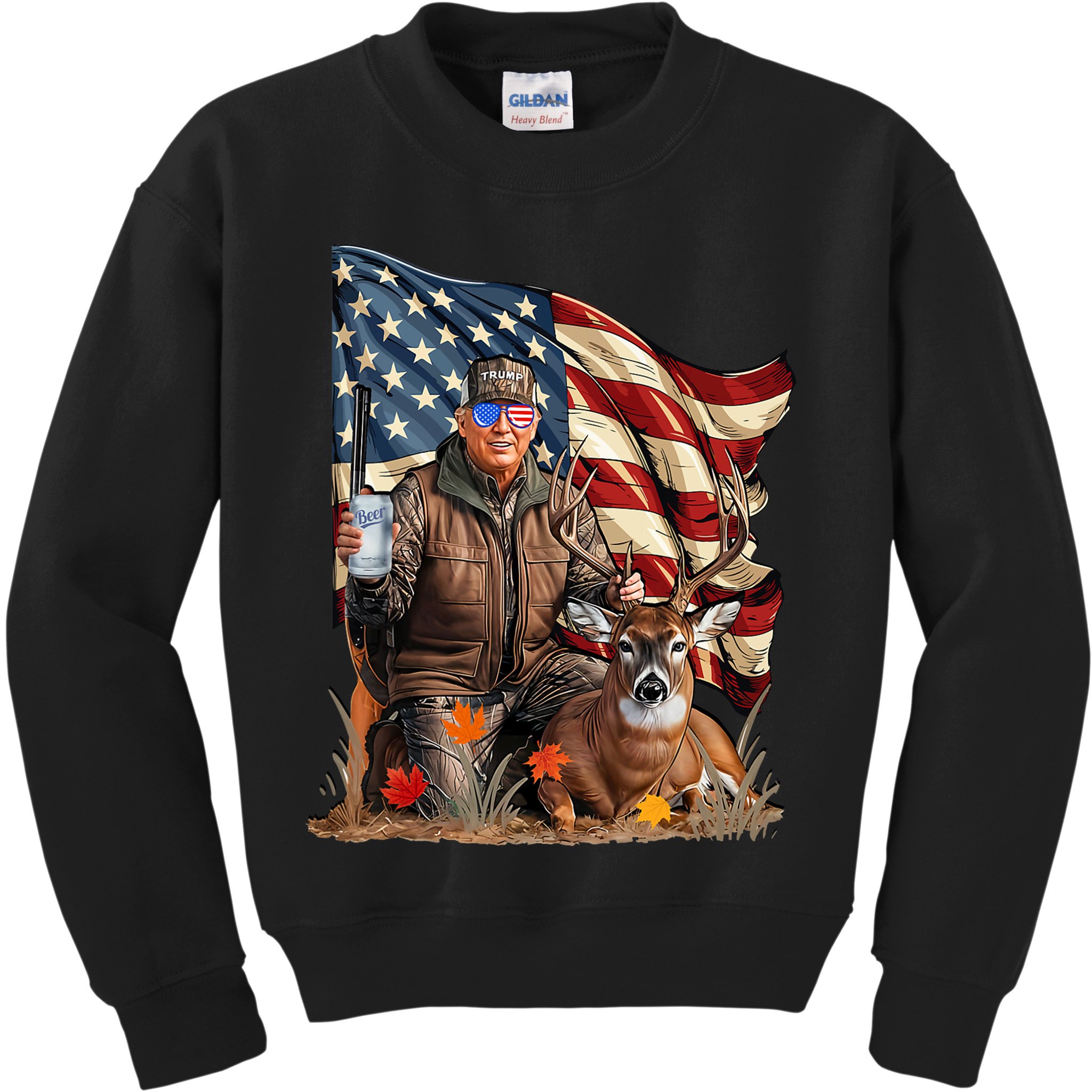 Donald Trump Maga Deer Hunting Parotic American Flag Kids Sweatshirt