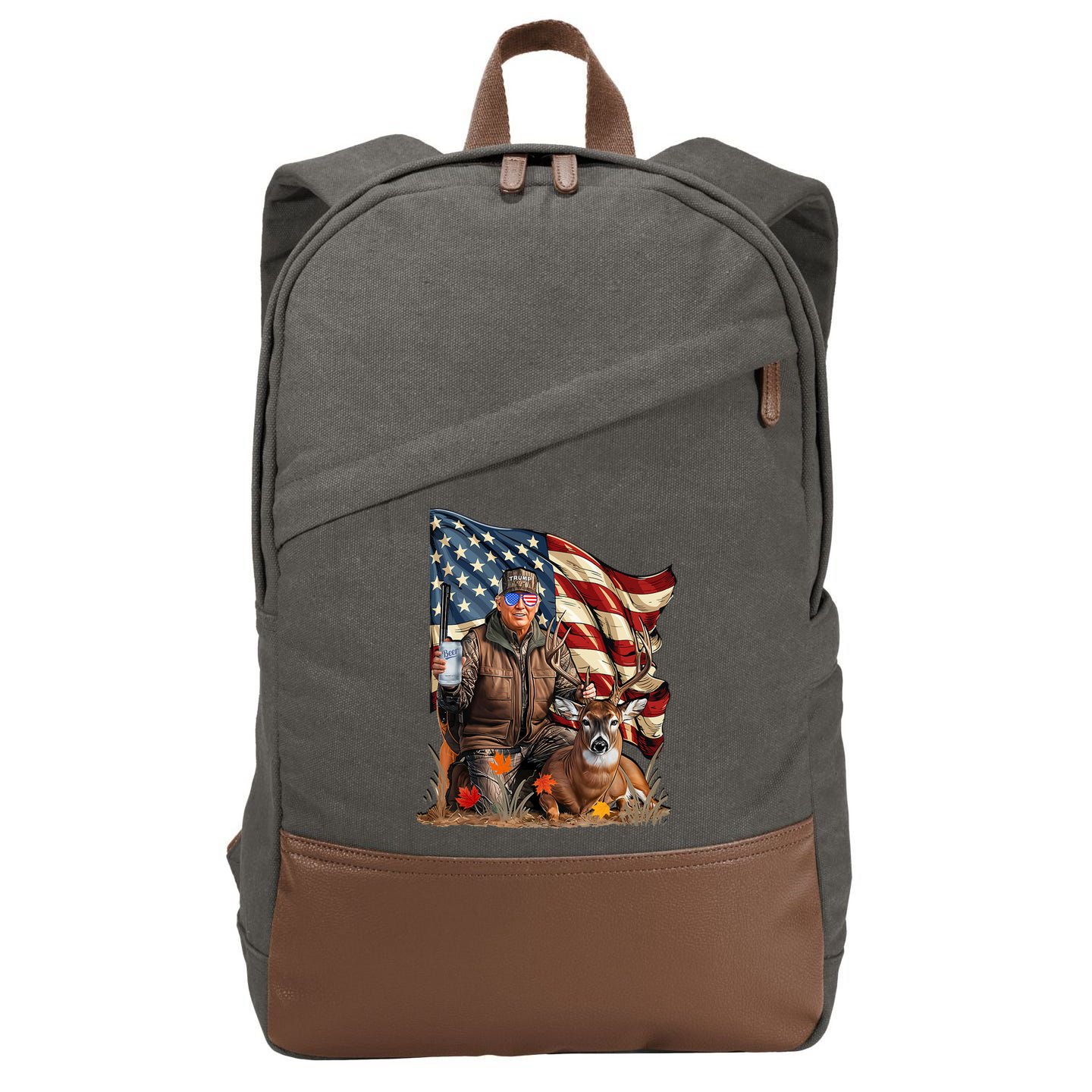 Donald Trump Maga Deer Hunting Parotic American Flag Cotton Canvas Backpack