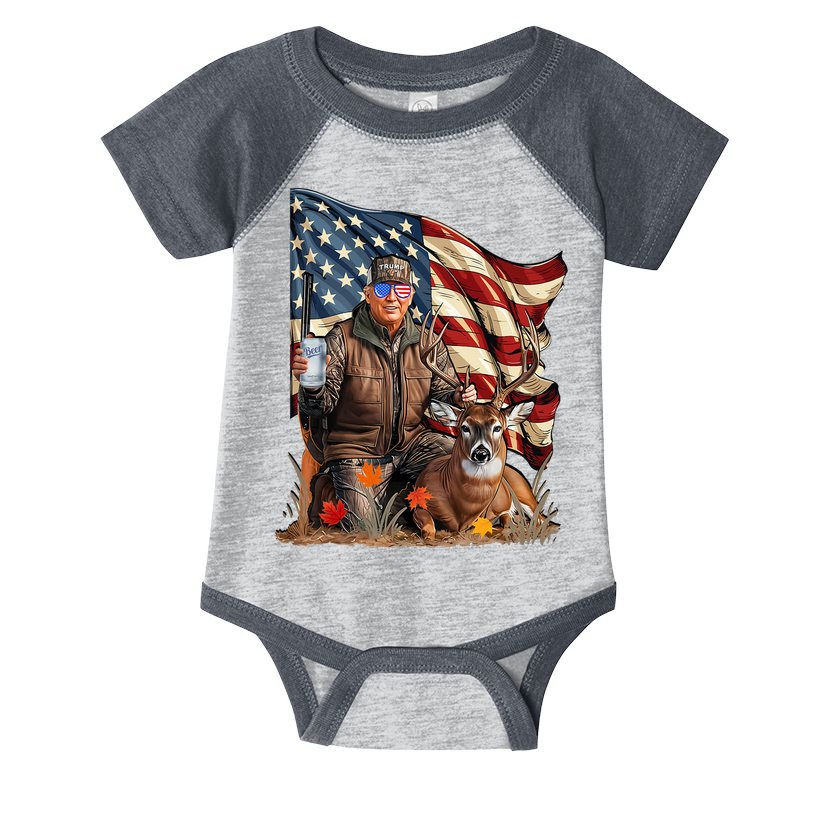 Donald Trump Maga Deer Hunting Parotic American Flag Infant Baby Jersey Bodysuit
