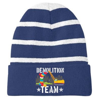 Demolition Team Master Builder Building Blocks Bricklayer Striped Beanie with Solid Band