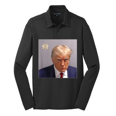 Donald Trump Mugshot | Trump Mug Shot Trending Silk Touch Performance Long Sleeve Polo