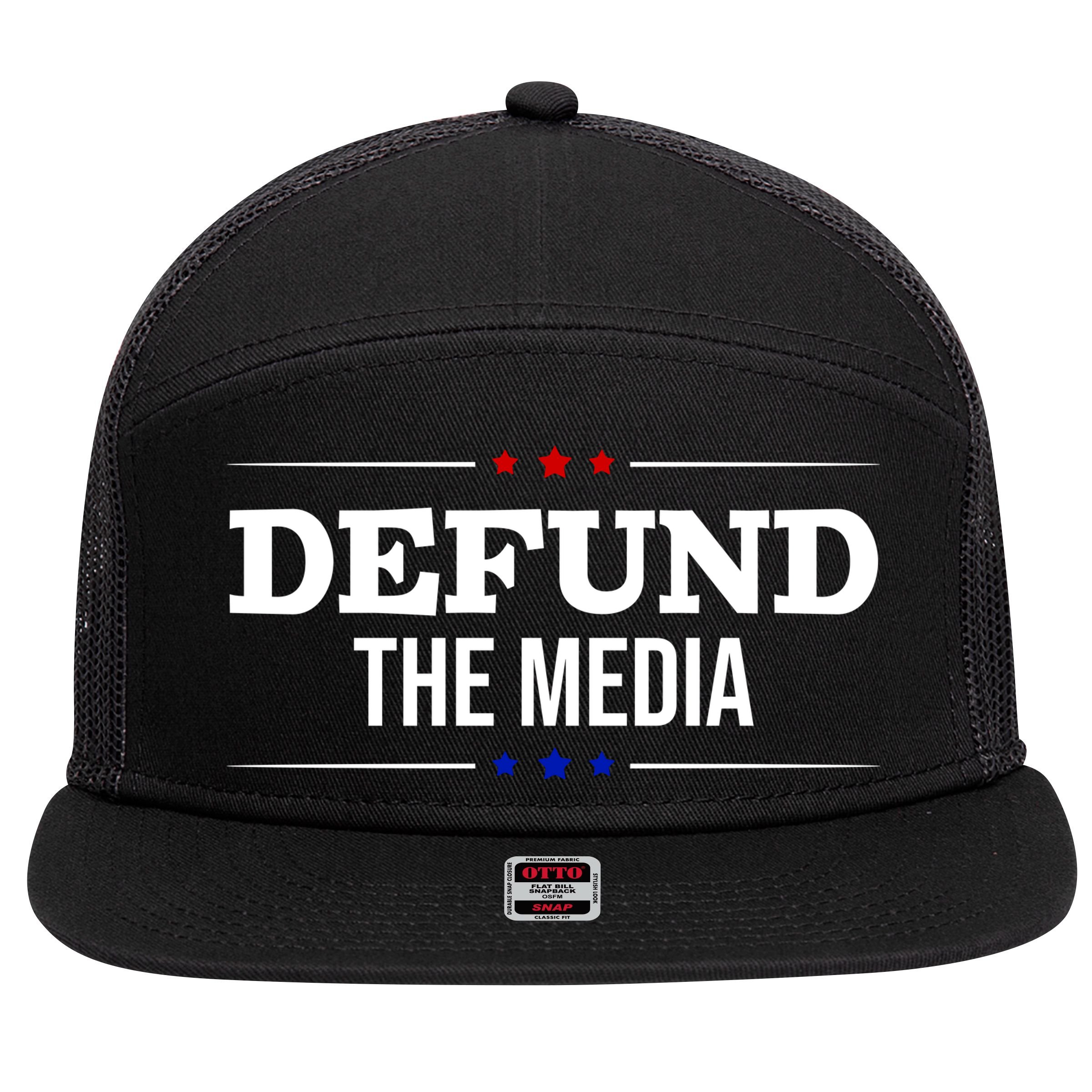 Defund The Media USA 7 Panel Mesh Trucker Snapback Hat
