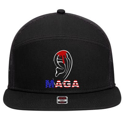 Donald Trump Maga Gun Shot To The Ear 7 Panel Mesh Trucker Snapback Hat