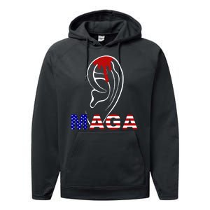 Donald Trump Maga Gun Shot To The Ear Performance Fleece Hoodie